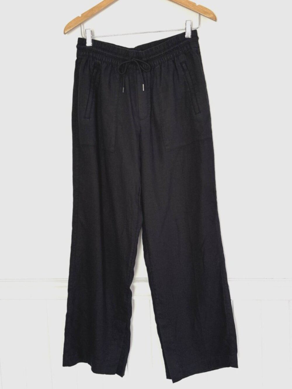 Athleta Black 100% Linen Retreat Wide-Leg Pants Elastic Waist size Small *D2